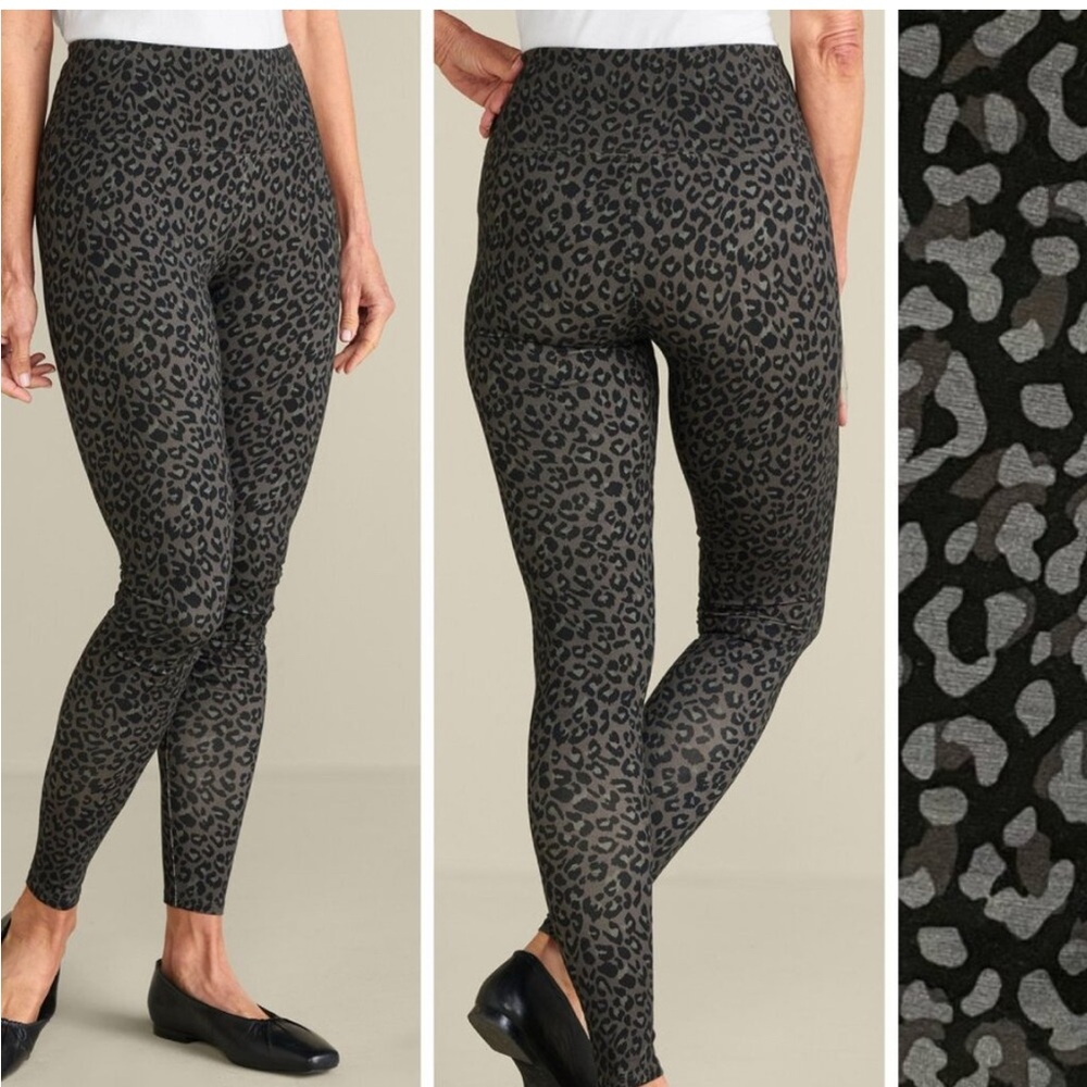 Soft Surroundings Super Slim Grey Leopard Print Ankle Leggings Size Small